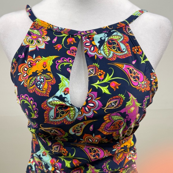 Ellen Tracy Floral One-Piece Swimsuit – Size 12, Ruched Waist & Keyhole Front - Picture 4 of 11